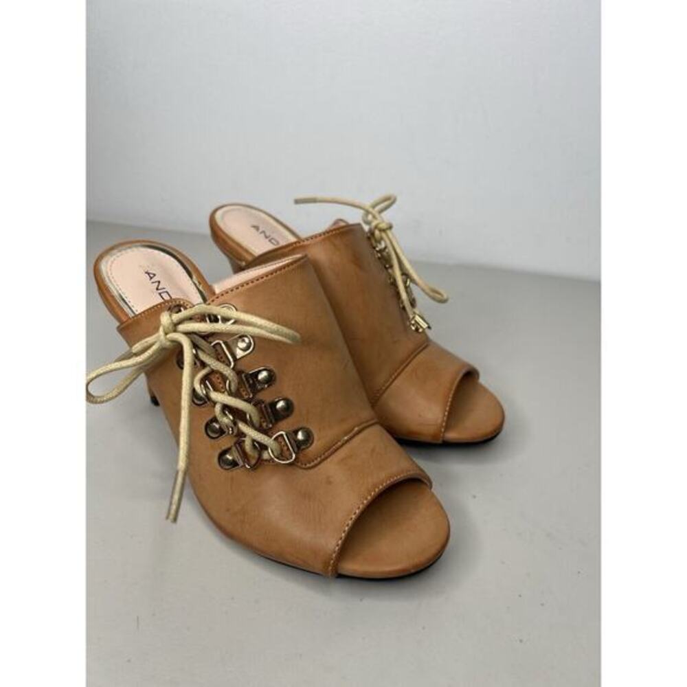 Andiamo Womens Faux Leather Lace Up High Heel Sandals Brown Size 6